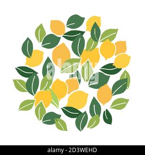 Yellow and green fruits background. Lemons ornate with leaves. Fresh fruit vector illustration. Vector illustration Stock Vector