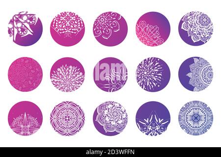 Social media hand drawn floral stories highlights. vector illustration icon Stock Vector
