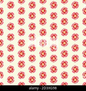 Geometric retro folk art rose pattern. Vector vintage rose in alignment. Colourful stylized florals, stripes on cream colored background. Cute, fun background. Perfect for stationery, print and gift wrap. Stock Vector