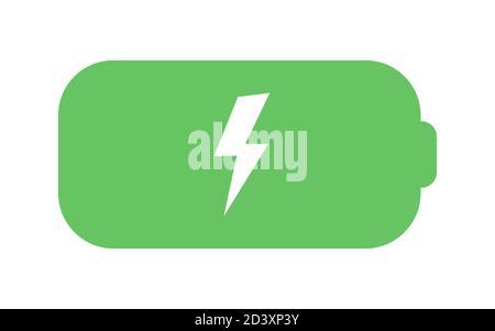 Green battery with lightning bolt charge symbol in flat style vector icon horizontal align Stock Vector