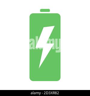 Green battery with lightning bolt charge symbol in flat style vector icon isolated Stock Vector