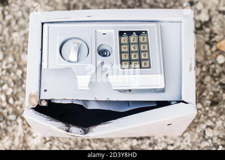 Hacked safe with combination lock Stock Photo
