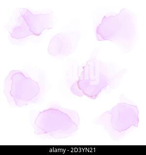 Watercolor Pink Splashes Set. Alcohol Ink Texture. Abstract Colorful Background. Hand Painted Watercolor Texture Stock Vector