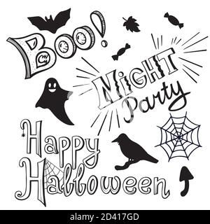 Halloween hand drawn lettering elements for design of flyers, banners and greeting cards  Stock Vector