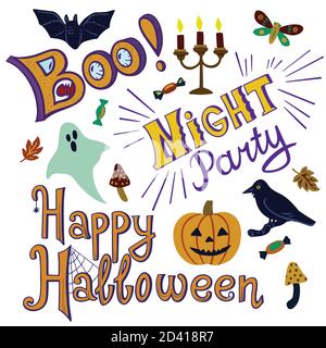 Halloween hand drawn lettering elements for design of flyers, banners and greeting cards  Stock Vector