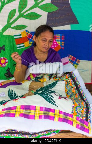 Quilt making in Caohagan Island off Cebu in the Phlippines Stock Photo