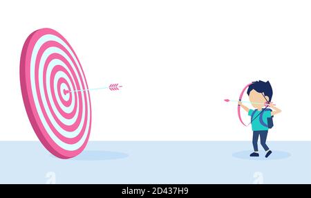 Vector of a little boy with bow and arrow aiming at a target isolated on white background Stock Vector