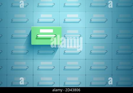 Vector of a bank safe lockers one of which in green color is opened Stock Vector