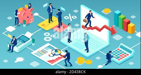 Vector of business people financial analysts working as a team to achieve a company success Stock Vector