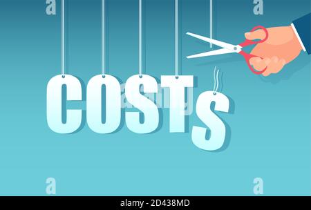 Vector of a businessman hand with scissors cutting business costs Stock Vector