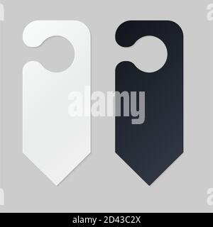 Door hangers for hotel room. Empty white and black label hanger for hotel room or resort . Empty template, mockup for text Do not disturb. Vector illustration for promotion, sale, decoration Stock Vector
