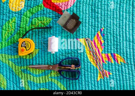 Quilt making in Caohagan Island off Cebu in the Phlippines Stock Photo