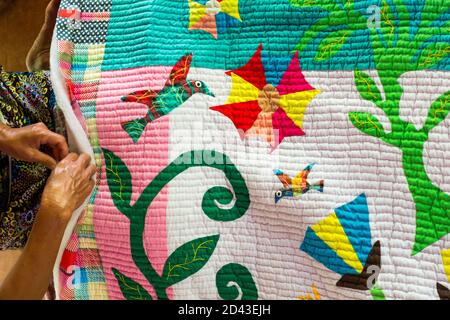 Quilt making in Caohagan Island off Cebu in the Phlippines Stock Photo