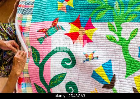 Quilt making in Caohagan Island off Cebu in the Phlippines Stock Photo