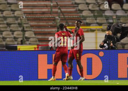 BRUSSELS, BELGIUM - December 08: Jeremy Doku of Anderlecht and Maxime Busi  of Charleroi fight for the ball during the Jupiler Pro League match day 18  between Rsc Anderlecht vs Sporting Charleroi