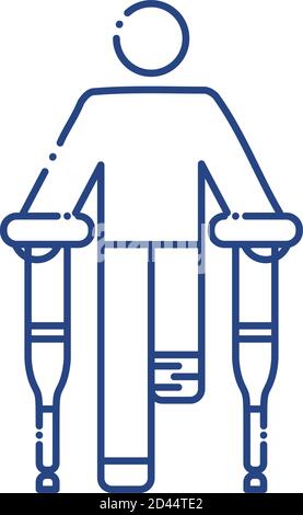 man without a leg using crutches line style icon vector illustration design Stock Vector