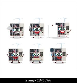 Cartoon character of among us vending machine with various chef emoticons Stock Vector