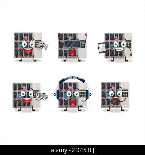 Among us vending machine cartoon character are playing games with various cute emoticons Stock Vector