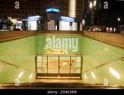Berlin, Germany. 09th Oct, 2020. Access to the underground at Alexanderplatz is closed. Public transportation in Berlin and Brandenburg has been on strike again since the early morning hours. Credit: Annette Riedl/dpa/Alamy Live News Stock Photo