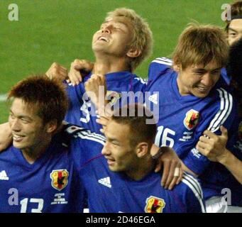 Japan S Junichi Inamoto R Celebrates With His Team Mates Naoki Matsuda Atsushi Yanagisawa L And Hidetoshi Nakata 2ndl After Scoring A Goal Against Russia During Their Group H Match At The World