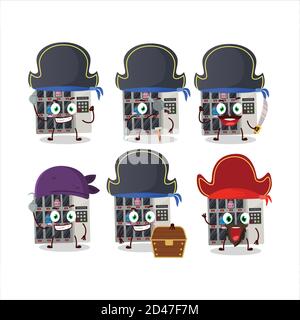 Cartoon character of among us vending machine with various pirates emoticons Stock Vector