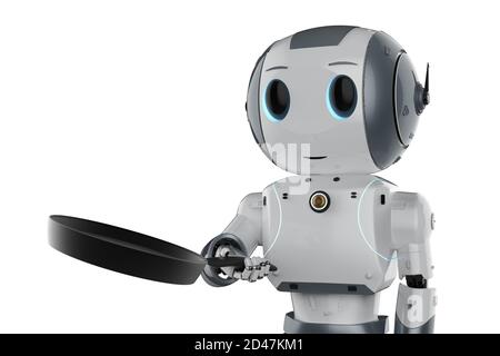 3d rendering chef robot cooking with frying pan Stock Photo