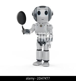 3d rendering chef robot cooking with frying pan Stock Photo