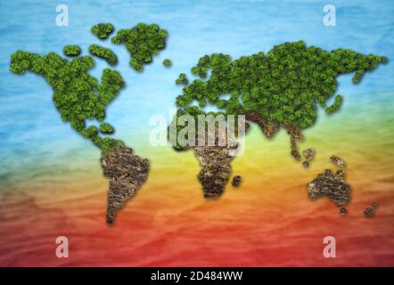 Forest in a shape of world - deforestation and global warming concept Stock Photo