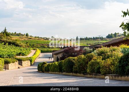 Elciego, Spain - 6 August 2020: Winery of Marques de Riscal in Alava, Basque Country. The futuristic building and luxury hotel was designed by famous Stock Photo