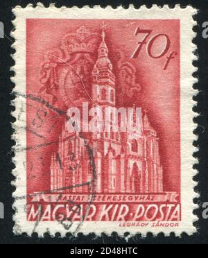 HUNGARY - CIRCA 1939: stamp printed by Hungary, shows Cathedral of Kassa, circa 1939 Stock Photo