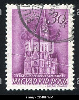 HUNGARY - CIRCA 1939: stamp printed by Hungary, shows Coronation Church, Budapest, circa 1939 Stock Photo