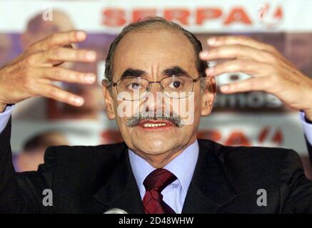 Presidential Candidate Horacio Serpa Of The Liberal Party Greets Supporters At His Arrival To Pereira City May 24 2002 Rival Candidate Alvaro Uribe Has 51 Percent Support While Serpa Has The Backing