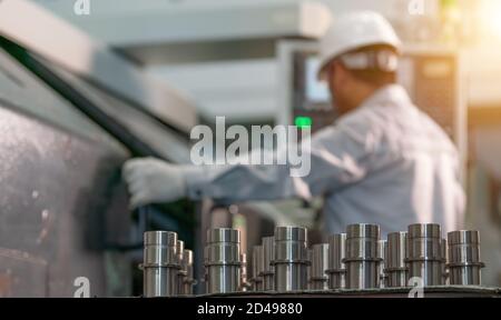 Machine auto part in the machine CNC factory Stock Photo