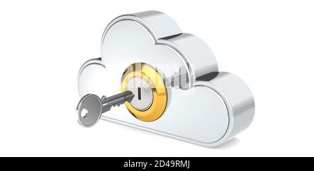 Security concept of cloud computing with metal key, 3D rendering Stock Photo