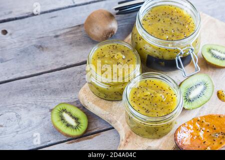 homemade kiwi jam. fruit jam or confiture  from kiwi and oranges. Stock Photo