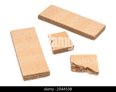 Two waffles and two pieces of waffles on white background Stock Photo