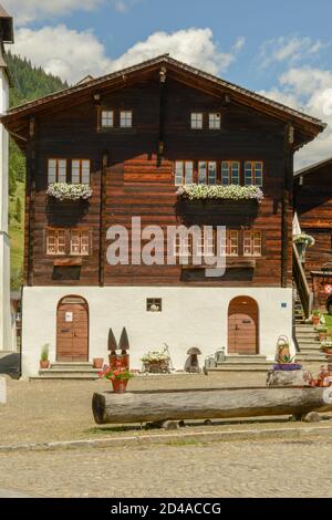 Rural chalet at the village of Biel on canton Wallis in the Swiss alps Stock Photo