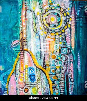 Hand drawn acrylic painting. Abstract art background. Acrylic painting on canvas. Color texture. Fragment of artwork. Brushstrokes of paint. Modern ar Stock Photo