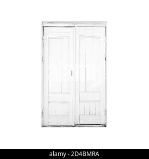 Old white wooden door isolated on white background Stock Photo