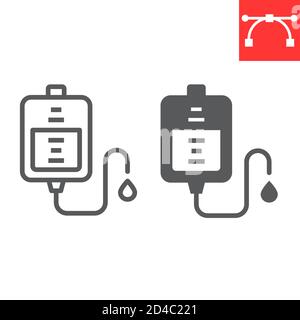 Blood transfusion line and glyph icon, aids and hiv, blood donation sign vector graphics, editable stroke linear icon, eps 10. Stock Vector