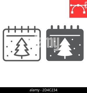 Christmas calendar line and glyph icon, merry christmas and xmas, tree sign vector graphics, editable stroke linear icon, eps 10. Stock Vector