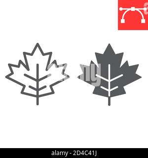 Maple leaf line and glyph icon, thanksgiving and nature, leaf sign vector graphics, editable stroke linear icon, eps 10. Stock Vector