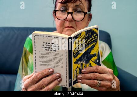 Woman reading The Hound of the Baskervilles novel Stock Photo