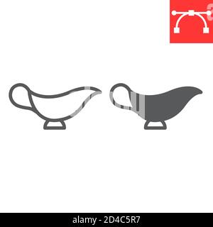 Gravy boat line and glyph icon, kitchen and bowl, sauce boat sign vector graphics, editable stroke linear icon, eps 10. Stock Vector