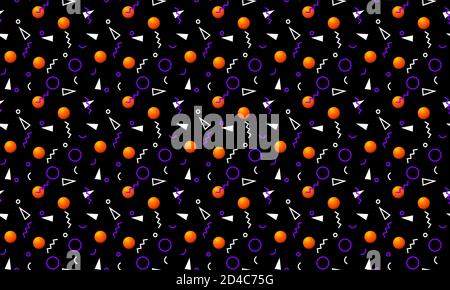 Abstract Halloween themed background and seamless pattern with 80s or 90s style and geometric ornament for Halloween party wrapper Stock Vector