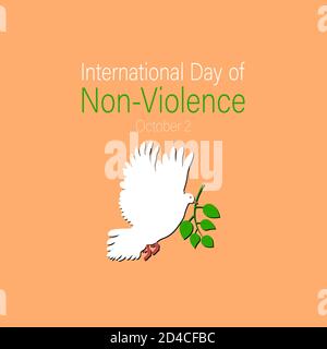International day of non-violence. October 2. Dove flying with a green leaves branch in its beak. Stock Vector