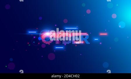 Vector neon letters of word Cyber in Retro cyberpunk style 80th or 90th. Glowing text cybermonday on web banner of online shopping. Logo or tag cyber Stock Vector