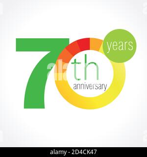 70 th anniversary numbers. 70 years old multicolored congrats. Congratulation logo concept. Isolated abstract graphic design template. Age digits. Stock Vector