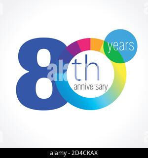 80 th anniversary numbers. 80 years old multicolored congrats. Cute congratulation concept. Isolated abstract graphic design template. Age digits. Stock Vector