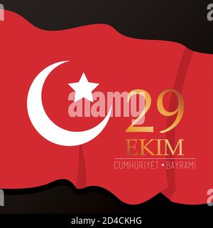 ekim bayrami celebration with turkey flag in black background vector illustration design Stock Vector